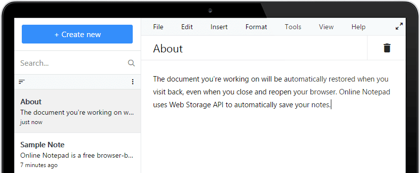 Infoya Online Notepad Screenshot